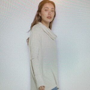 Free People Stone Cold Waffle Knit Oversized Cowl Neck Tunic  Size Medium NWT